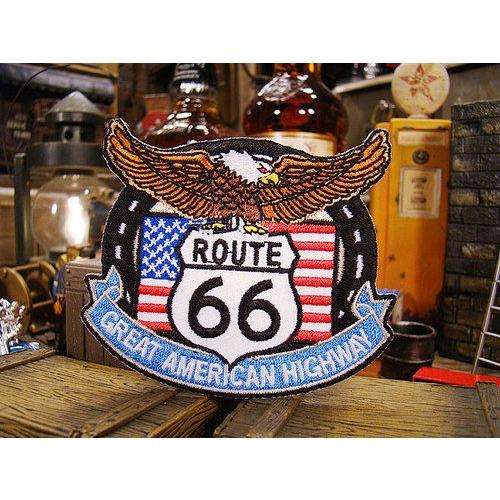 ルート66＆星条旗イーグル　ワッペン アメリカ雑貨 アメリカン雑貨 おしゃれ アイロン ブランド おしゃれ 通販 ロゴ エンブレム 人気 ミニ | アメリカン レトロ