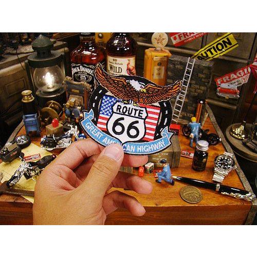 ルート66＆星条旗イーグル　ワッペン アメリカ雑貨 アメリカン雑貨 おしゃれ アイロン ブランド おしゃれ 通販 ロゴ エンブレム 人気 ミニ | アメリカン レトロ | 01