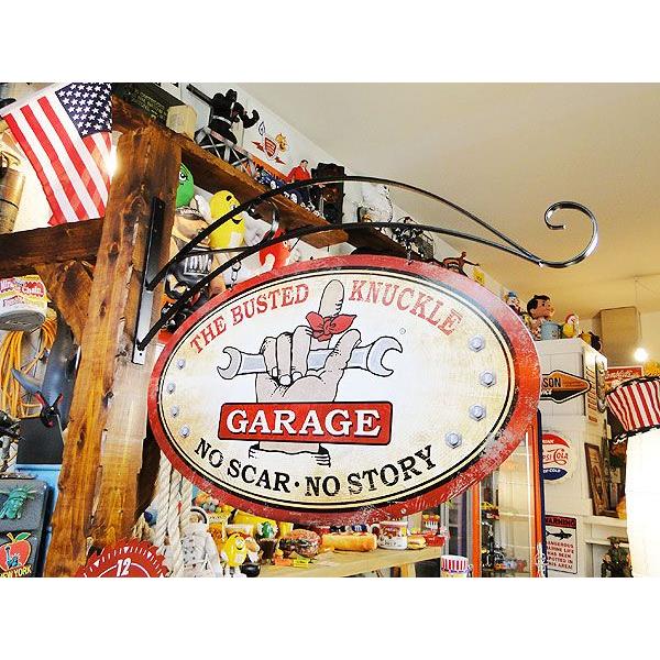 バステッド・ナックル・ガレージ　ストアサイン（両面デザイン/アイアンフック付き/スパナデザイン） アメリカ雑貨 アメリカン雑貨