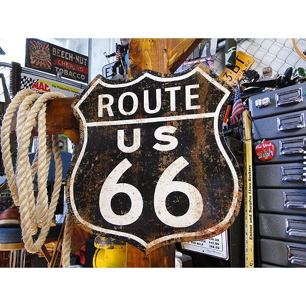 ルート66のロードサイン　U.S.ヘヴィースチールサイン　（ブラックダメージバージョン）　アメリカ雑貨　アメリカン雑貨　サインプレート | アメリカン レトロ