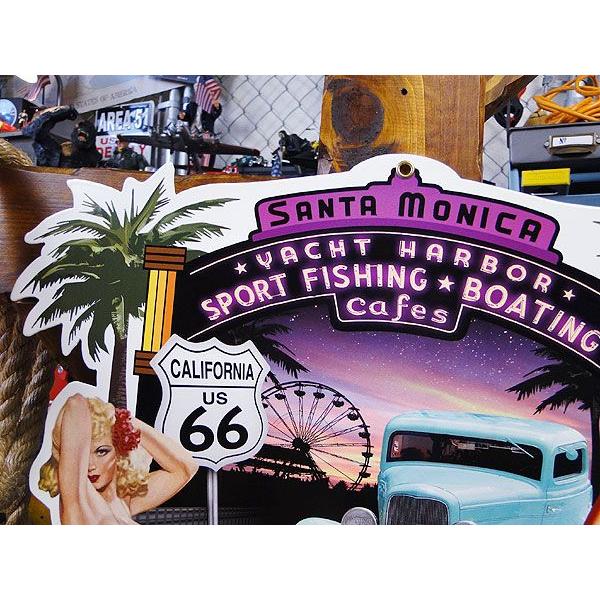 ルート66＆ピンナップガール　（サンタモニカ）　U.S.ヘヴィースチールサイン　アメリカ雑貨　アメリカン雑貨　サインプレート | アメリカン レトロ | 03
