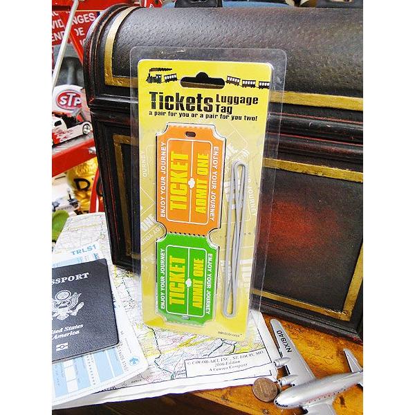 ペアチケット ラゲッジタグ （オレンジ/グリーン） アメリカン雑貨