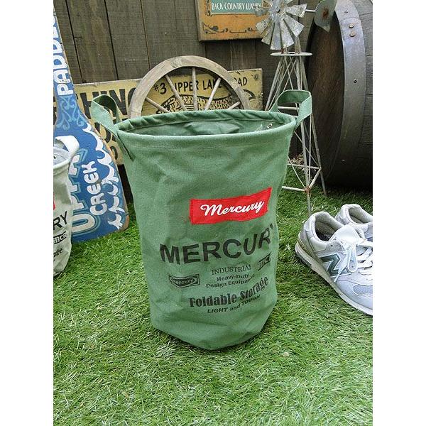 マーキュリー　キャンバスバケツ　Mサイズ　（カーキ）　■ アメリカ雑貨 アメリカン雑貨　MERCURY　ゴミ箱　収納　アウトドア　男前 | MERCURY