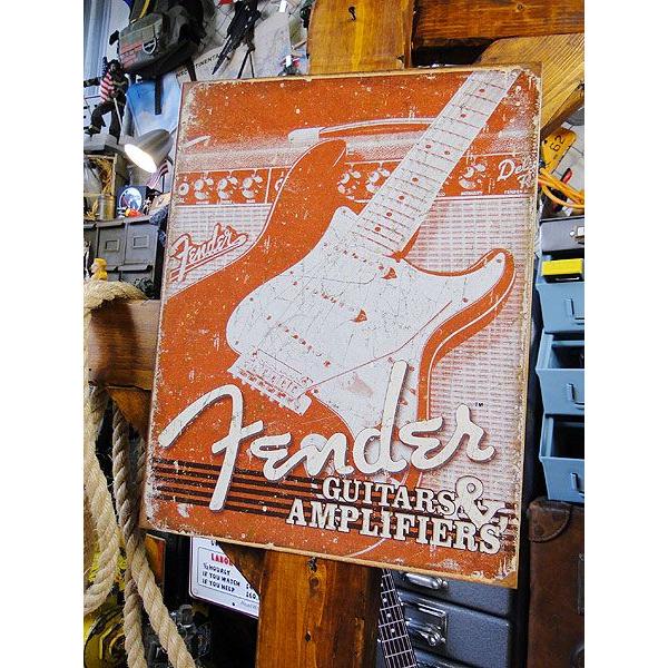 フェンダー　ブリキ看板　（ギター＆アンプ）　アメリカ雑貨　アメリカン雑貨　サインプレート　ティンサインボード　インテリア　壁飾り | アメリカン レトロ