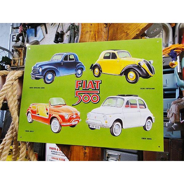 フィアット500 チンクエチェント 歴代モデル　ブリキ看板 アメリカ雑貨 アメリカン サインプレート ティンサインボード インテリア 壁飾り | アメリカン レトロ
