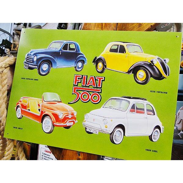 フィアット500 チンクエチェント 歴代モデル　ブリキ看板 アメリカ雑貨 アメリカン サインプレート ティンサインボード インテリア 壁飾り | アメリカン レトロ | 03