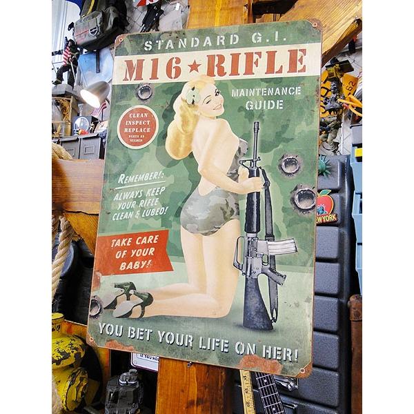 ピンナップガール＆M16ライフル　U.S.ヘヴィースチールサイン アメリカ雑貨 アメリカン雑貨 | アメリカン レトロ