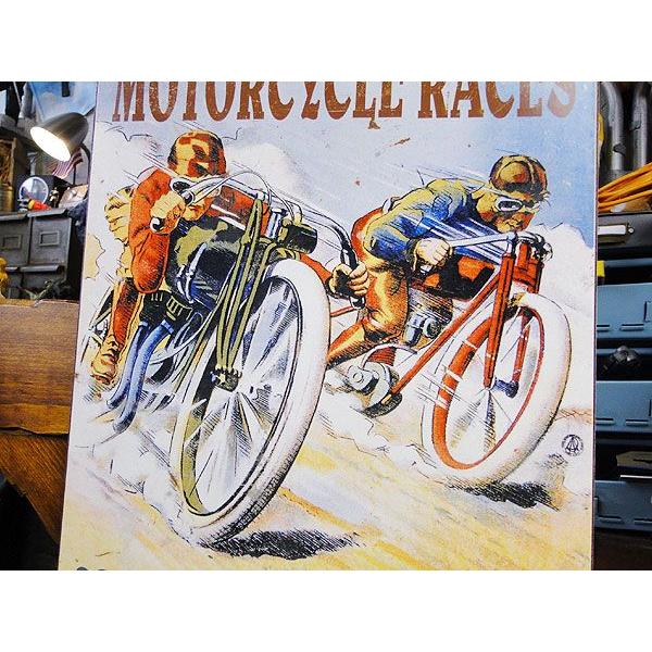 レア　アメリカ大陸横断鉄道　ホーローサインプレート　アンティーク アメリカン レトロ サンデー モーターサイクルレース U.S.