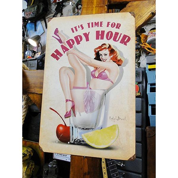 ハッピーアワー　U.S.ヘヴィースチールサイン　（ピンナップガール）　アメリカ雑貨　アメリカン雑貨　サインプレート　ティンサインボード | 