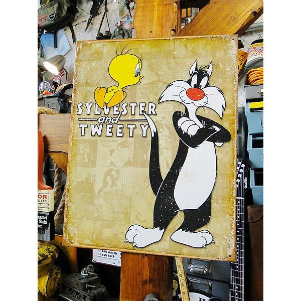 ルーニー・テューンズ　シルベスター　＆　トゥイーティー　ブリキ看板　（レトロシーン）　■ アメリカン雑貨 アメリカ雑貨 | アメリカン レトロ