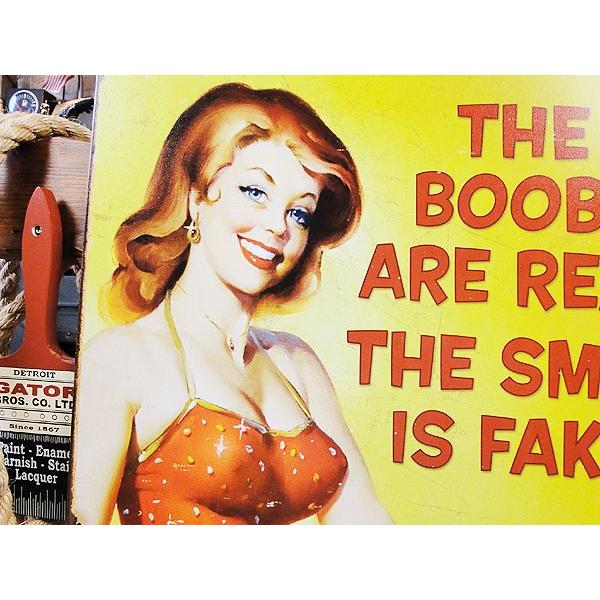 ボインは本物だけど、微笑みはニセモノ！　ブリキ看板 アメリカ雑貨 アメリカン雑貨 サインプレート ティンサインボード | アメリカン レトロ | 01