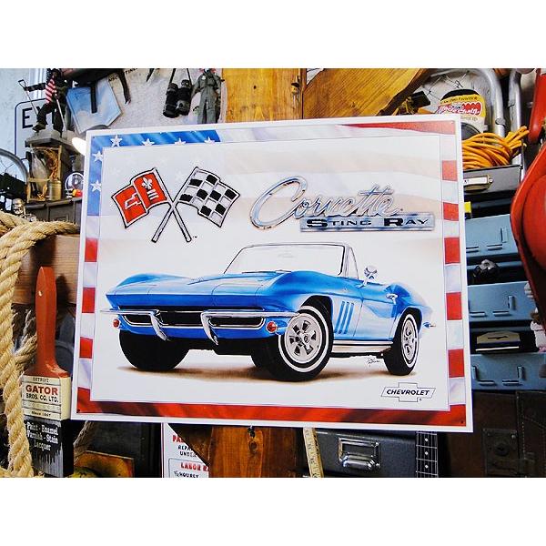 65年シボレー　コルベット　スティングレイ　ブリキ看板 アメリカ雑貨 アメリカン雑貨 サインプレート ティンサインボード | Chevy