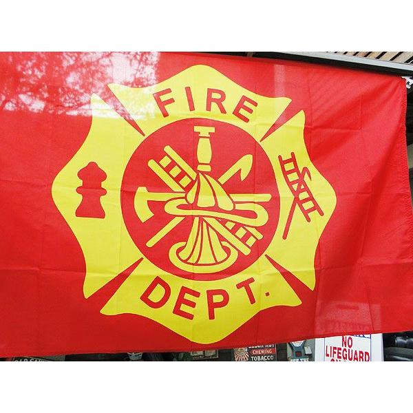 ファイヤーデプト　ビッグサイズフラッグ　（イエローロゴ）　■　アメリカ雑貨　アメリカン雑貨　ミリタリー　ガレージグッズ　男前　旗 | アメリカン レトロ | 01