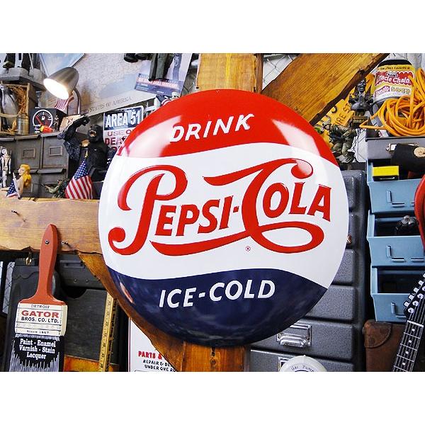 ペプシ　エンボスティンサイン　（1950年代ロゴ/ラウンド）　アメリカ雑貨　アメリカン雑貨　サインプレート　インテリア　ブランド | アメリカン レトロ