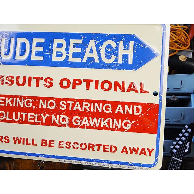 「ヌードビーチはこちら！」　ミニジョーク看板 アメリカ雑貨 アメリカン雑貨 サインプレート ティンサインボード |  | 03