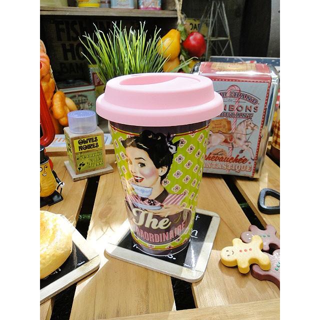 フレンチアメリカン　フタ付きマグカップ　（コーヒータイム）　アメリカン雑貨　アメリカ雑貨 | アメリカン レトロ