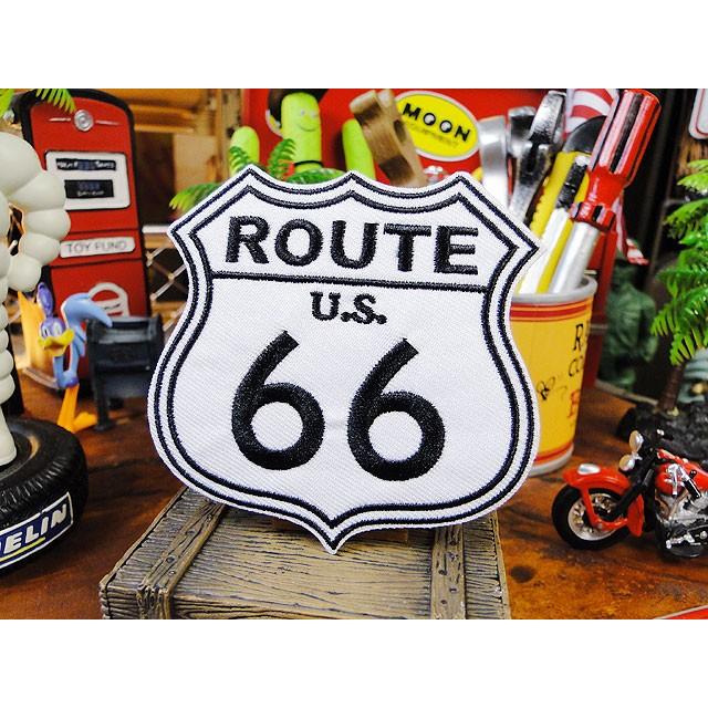 ルート66　ロードサイン型ワッペン　（ホワイト）　アメリカ雑貨　アメリカン雑貨　アイロン　キャラクター　ファッション　ロゴ　ミニ | アメリカン レトロ