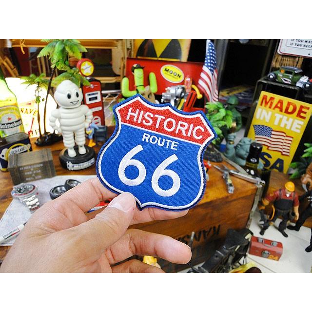 ルート66　ロードサイン型ワッペン　（ブルーレッド）　アメリカ雑貨　アメリカン雑貨　アイロン　ファッション　ロゴ　ブランド　ミニ | アメリカン レトロ | 01