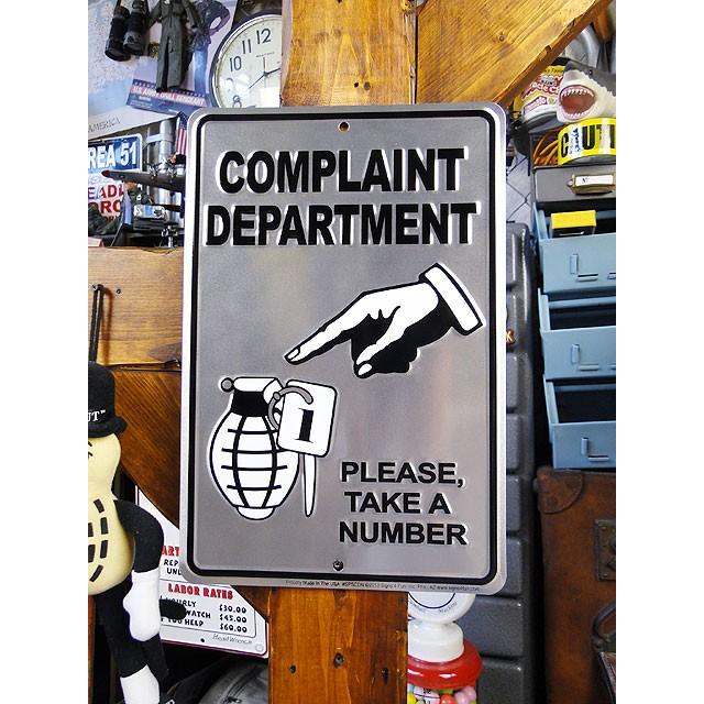 「苦情受け付けセンター」　ミニジョーク看板 アメリカ雑貨 アメリカン雑貨 サインプレート ティンサインボード | アメリカン レトロ
