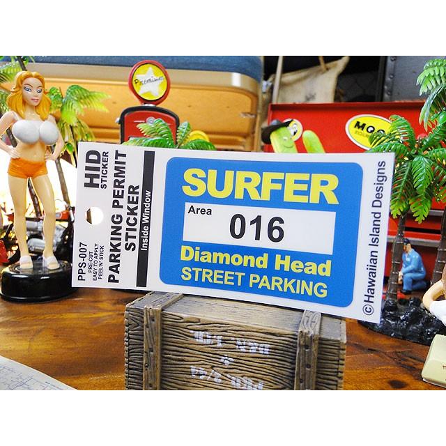 サーファーパーキングパーミット　ステッカー　（ダイヤモンドヘッド）　アメリカ雑貨　アメリカン雑貨　車　シール　ブランド　グッズ | 