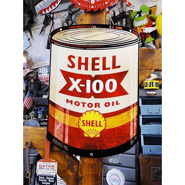 シェル　オイル缶　U.S.ヘヴィースチールサイン　（X-100　MOTOR　OIL）　アメリカ雑貨　アメリカン雑貨 | 