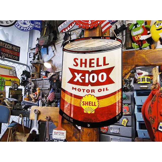 シェル　オイル缶　U.S.ヘヴィースチールサイン　（X-100　MOTOR　OIL）　アメリカ雑貨　アメリカン雑貨 |  | 03