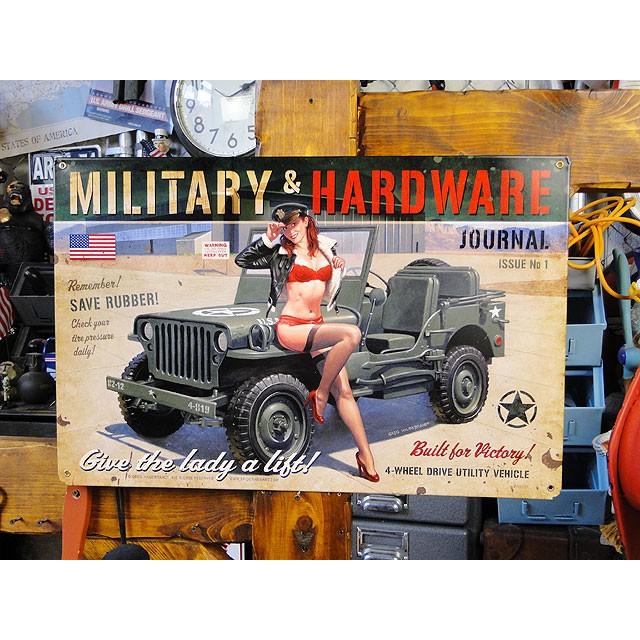 ★稀少な絶盤品★ ミリタリージープ＆ピンナップガール　U.S.ヘヴィースチールサイン　アメリカン雑貨 アメリカ雑貨 | 