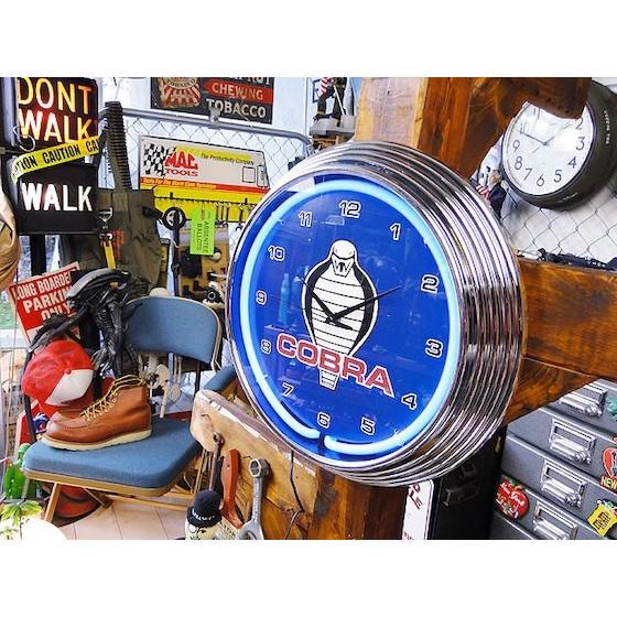 即納】【在庫あり】 ガレージネオンクロック （コブラ） アメリカン