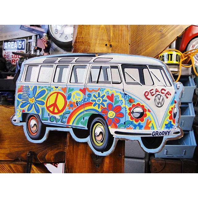 ラブ＆ピース　ワーゲンバス　エンボス　ティンサイン　アメリカ雑貨 アメリカン雑貨 | 