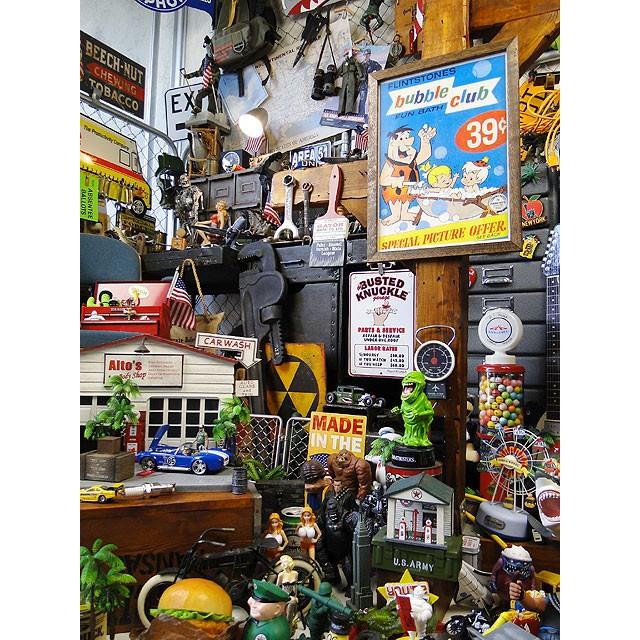 アメリカン雑貨／手作りアート作品 木製フレーム付き ポスターフレーム （フリンストーン/バブルクラブ） ポスター＆木製