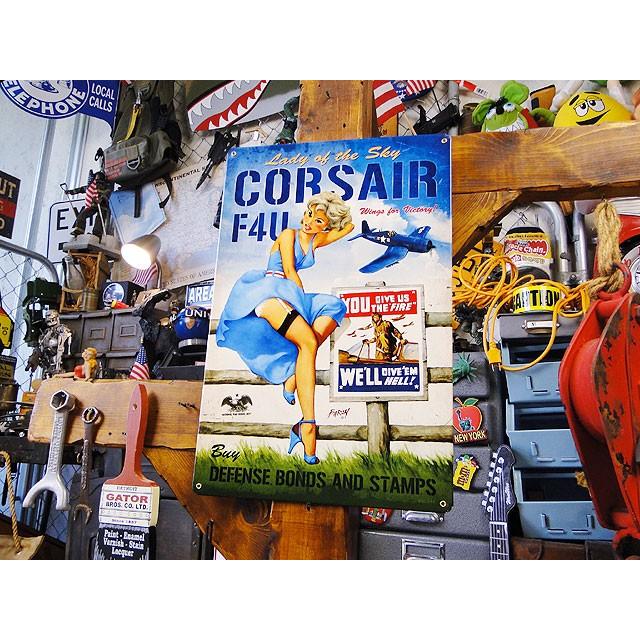 ピンナップガール＆戦闘機　U.S.ヘヴィースチールサイン　（F4U　コルセア）　アメリカ雑貨　アメリカン雑貨 爆買 |  | 03