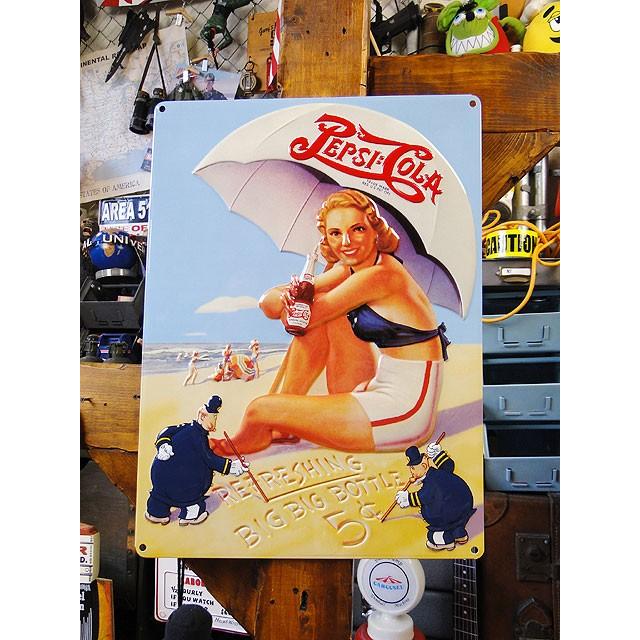 ペプシ　エンボス　ティンサイン　（ビーチレディ）　アメリカ雑貨　アメリカン雑貨 | 