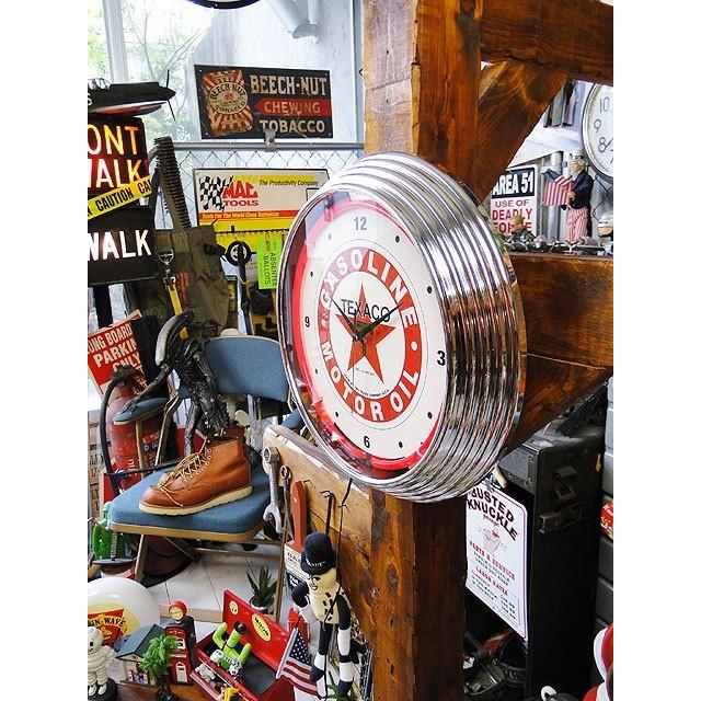 即納】【在庫あり】 ガレージネオンクロック （テキサコ） アメリカ