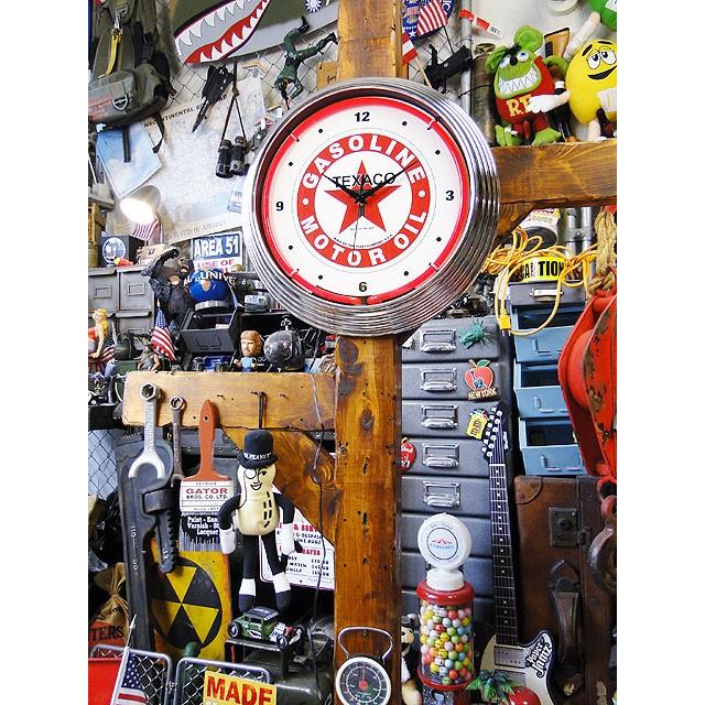 即納】【在庫あり】 ガレージネオンクロック （テキサコ） アメリカ