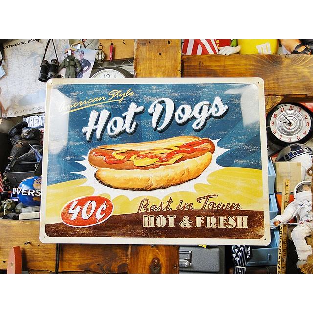 ホットドッグ　エンボス　ティンサインL　アメリカ雑貨　アメリカン雑貨 | 