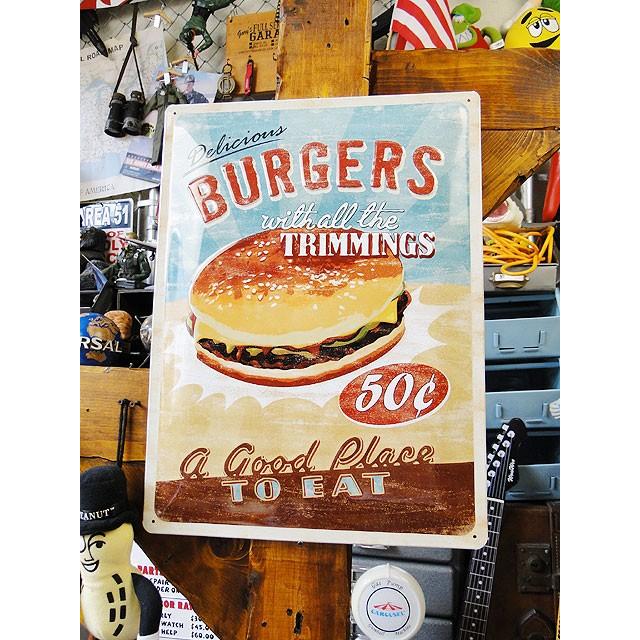ハンバーガー　エンボス　ティンサインL　アメリカ雑貨　アメリカン雑貨 | 
