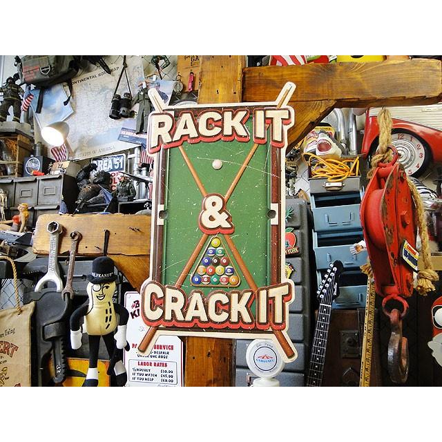 ビリヤード ブリキ看板 RACK IT CRACK □ アメリカン雑貨 アメリカ雑貨