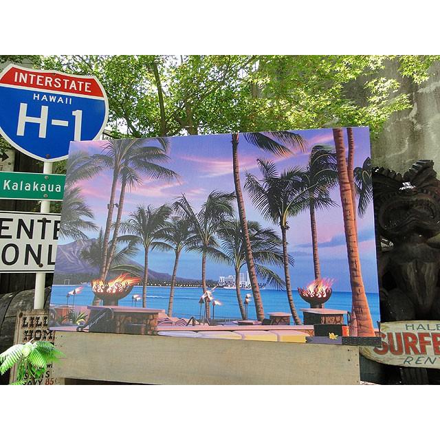 ハワイアン　キャンバスアート　（ラムファイヤー＆ダイヤモンドヘッド/LEDライト付き）　栗山義勝　アメリカ雑貨　アメリカン雑 |  | 06