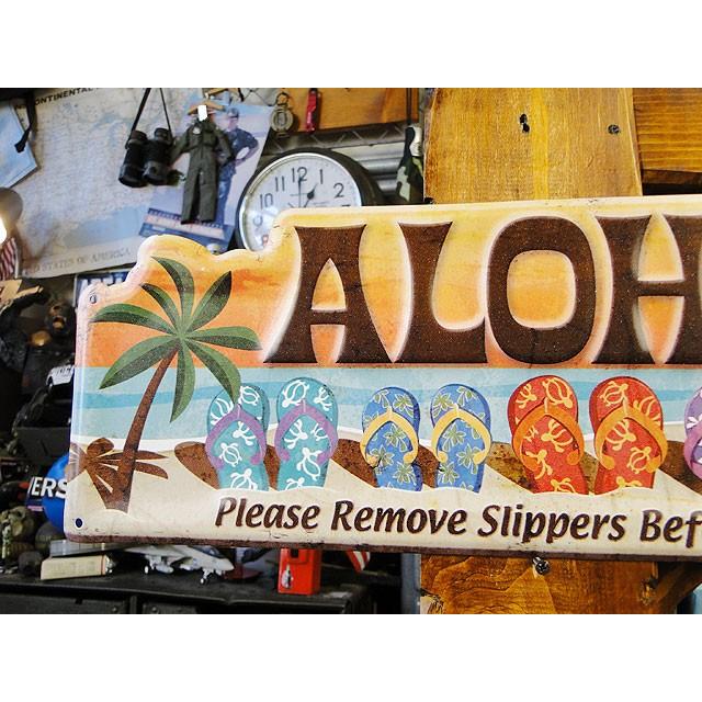 「サンダルはココで脱いでね！」　ハワイアン　エンボスティンサイン ■ アメリカン雑貨 アメリカ雑貨 看板 |  | 01