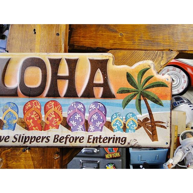 「サンダルはココで脱いでね！」　ハワイアン　エンボスティンサイン ■ アメリカン雑貨 アメリカ雑貨 看板 |  | 02