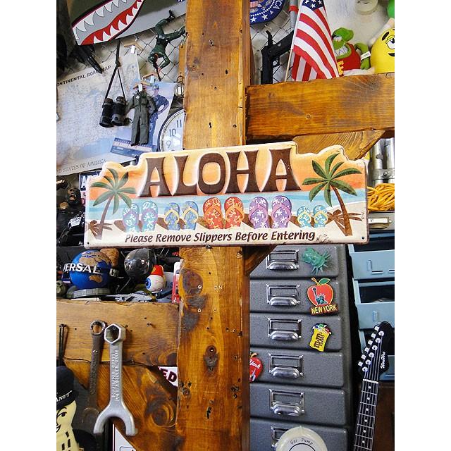 「サンダルはココで脱いでね！」　ハワイアン　エンボスティンサイン ■ アメリカン雑貨 アメリカ雑貨 看板 |  | 06