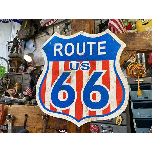 ルート66ロードサイン　U.S.ヘヴィースチールサイン　（星条旗）　■　アメリカン雑貨　アメリカ雑貨 | 