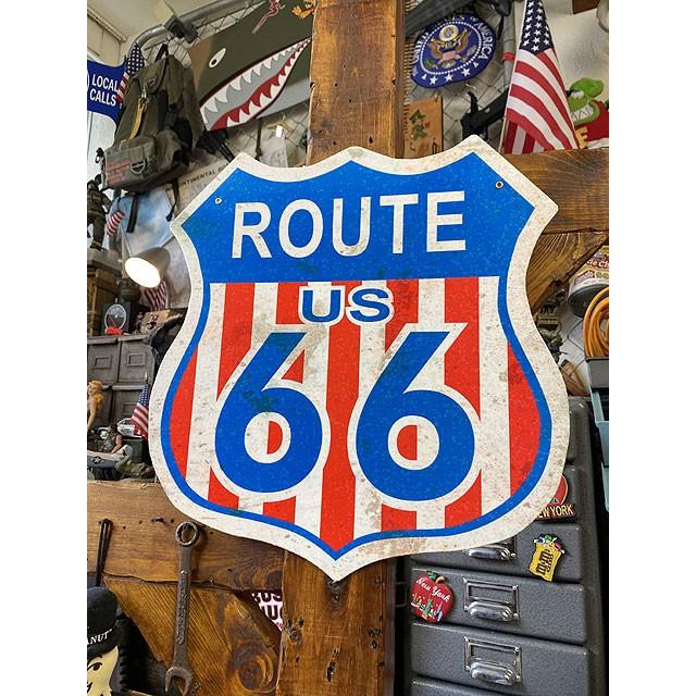 ルート66ロードサイン　U.S.ヘヴィースチールサイン　（星条旗）　■　アメリカン雑貨　アメリカ雑貨 |  | 05