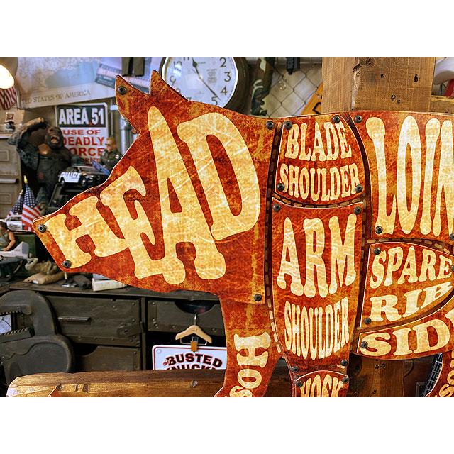 ★稀少な絶盤品★ ブタのミートカットチャート　U.S.ヘヴィースチールサイン　　こだわりの立体仕上げ看板 ■ アメリカ雑貨 アメリカン雑貨 |  | 01