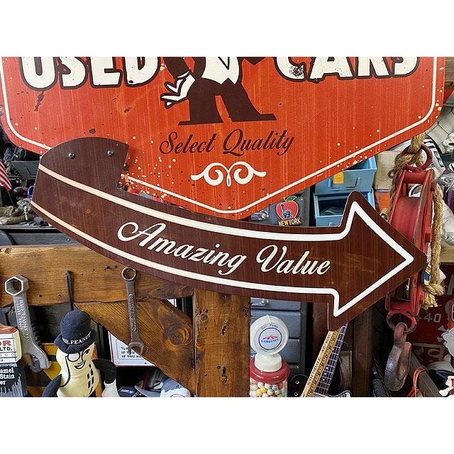 ★稀少な絶盤品★ 「中古車はこちら」 U.S.ヘヴィースチールサイン  こだわりの立体仕上げ看板 ■ アメリカン雑貨 アメリカ雑貨の画像
