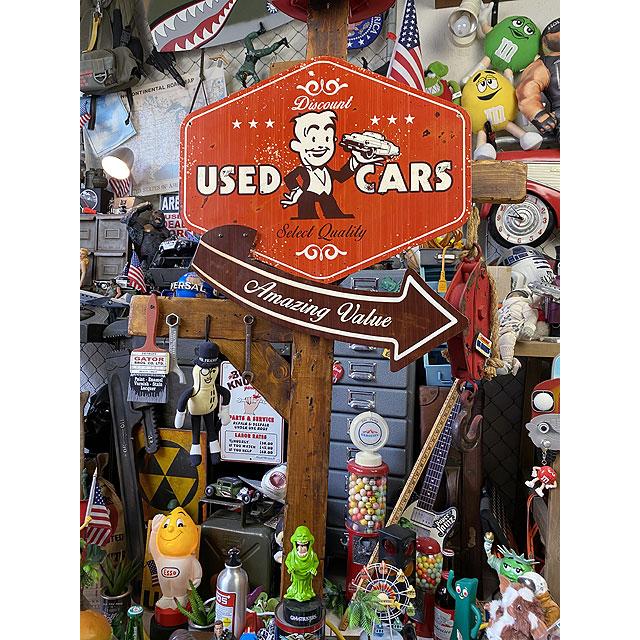 ★稀少な絶盤品★ 「中古車はこちら」 U.S.ヘヴィースチールサイン  こだわりの立体仕上げ看板 ■ アメリカン雑貨 アメリカ雑貨の画像