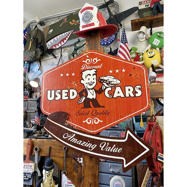 ★稀少な絶盤品★ 「中古車はこちら」 U.S.ヘヴィースチールサイン  こだわりの立体仕上げ看板 ■ アメリカン雑貨 アメリカ雑貨の画像
