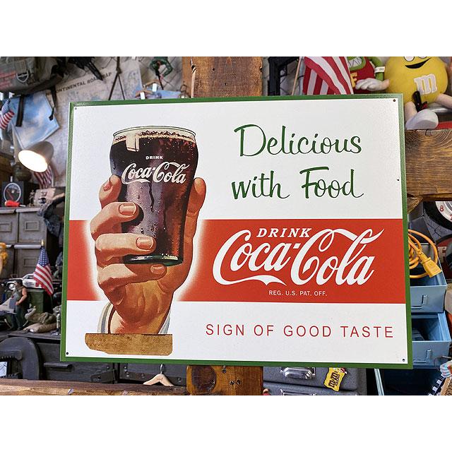 コカ・コーラ　ブリキ看板　（デリシャス・ウィズ・フード）　■ アメリカン雑貨 アメリカ雑貨 | Coca Cola