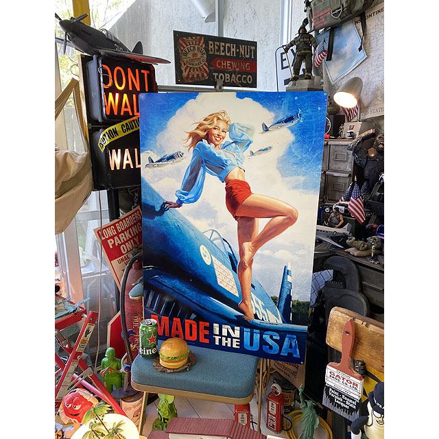 ★稀少な絶盤品★ ド迫力！特大サイズ看板 ピンナップガール MADE IN THE USA　U.S.ヘヴィースチールサイン XXLサイズ ■ アメリカン雑貨 |  | 06