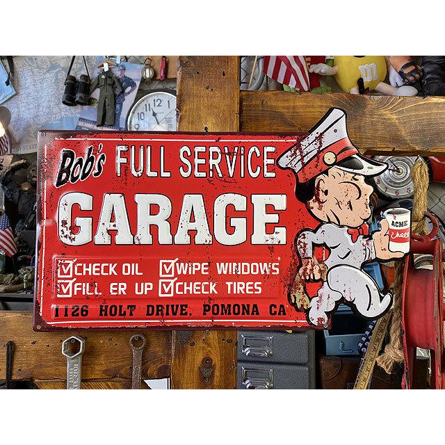 ボブズ フルサービスガレージ エンボス ティンサイン □ アメリカン